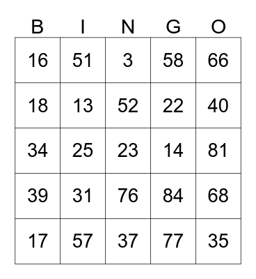 TV Theme Bingo  Bingo Card