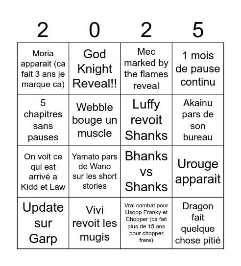 ONE PIECE Bingo Card