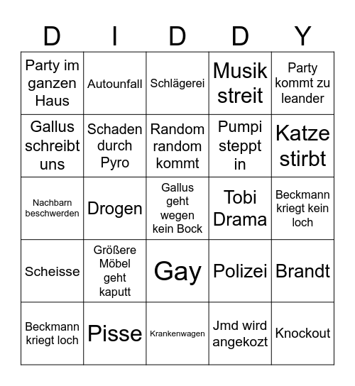 P Diddy Baptist Bingo Card