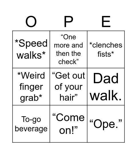 Iconic dad moments Bingo Card