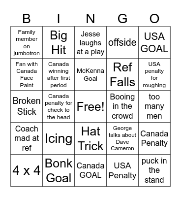 Orser NYE Hockey Bingo Card
