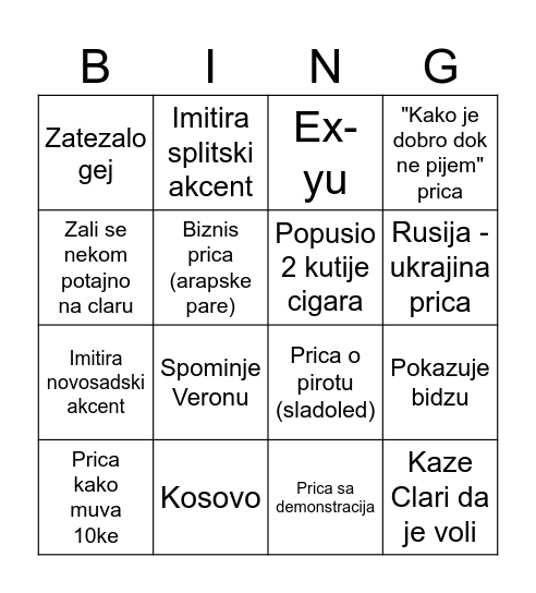 Ilija nova godina Bingo Card