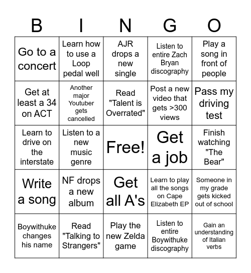 2025 Bingo Card Bingo Card