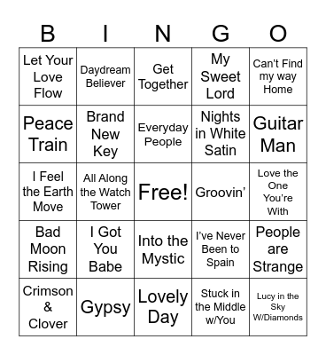 Hippie Vibe Songs - 2 Bingo Card