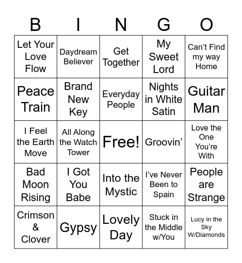 Hippie Vibe Songs - 2 Bingo Card