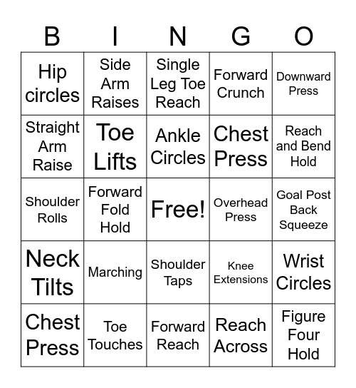 Get Fit Bingo Card