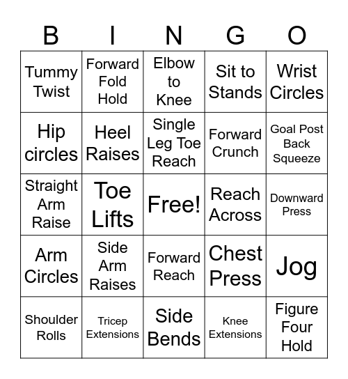 Get Fit Bingo Card