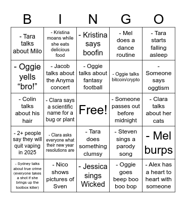 Friend Bingo Card