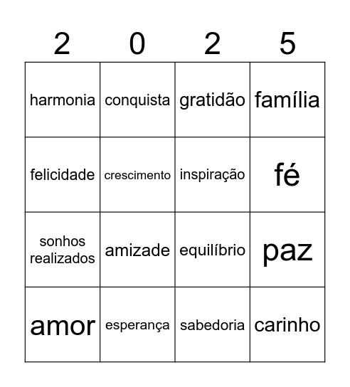 Bingo do ano novo Bingo Card