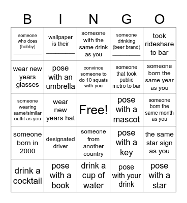 Bar Bingo Card