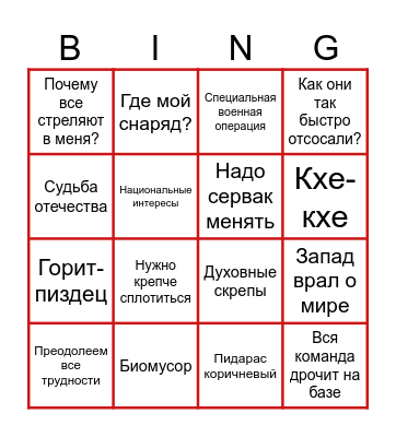 Путин-бинго 2024 Bingo Card