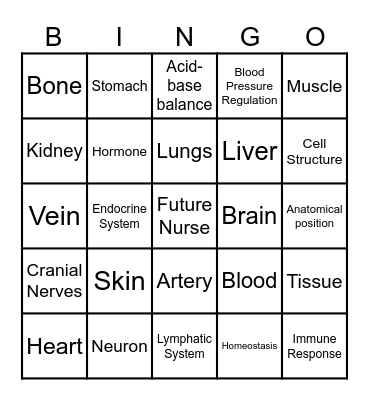 Anatomy and Physiology Bingo Card