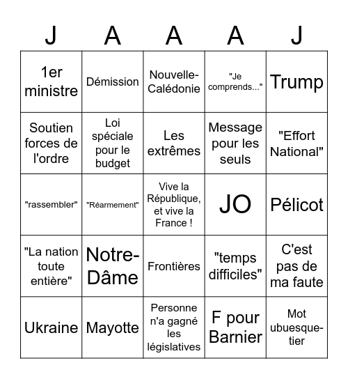 Macron Explosion 2025 Bingo Card