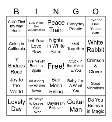 Hippie Vibe Songs - 2 Bingo Card