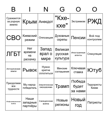 Путин-бинго 2024 December Edition Bingo Card