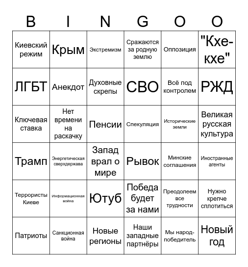 Путин-бинго 2024 December Edition Bingo Card