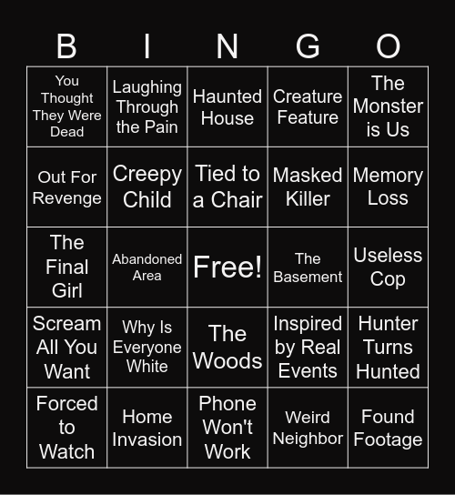 Horror Bingo Card