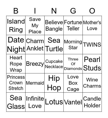 Vantel Pearl Party Bingo Card