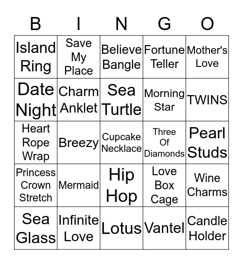 Vantel Pearl Party Bingo Card