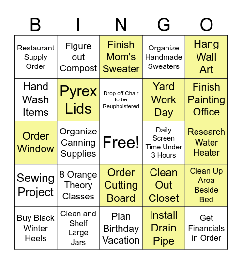 January Bingo Card