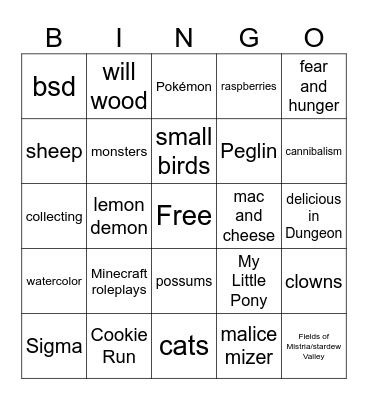 Bump obsessions Bingo Card