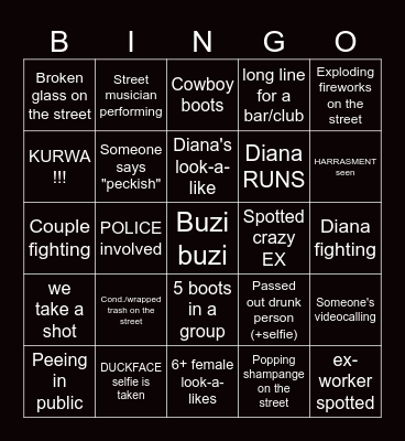 Dave's New Year BINGO Card