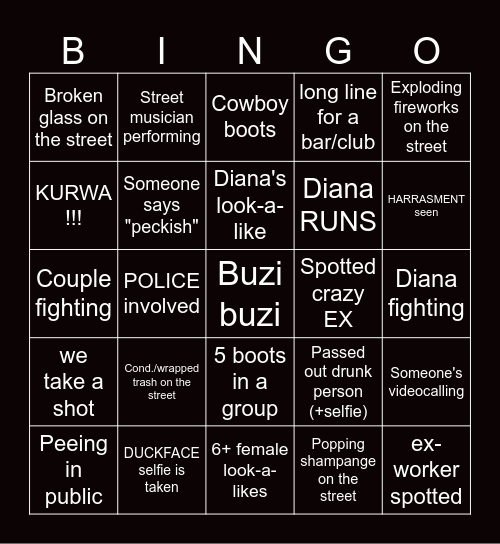 Dave's New Year BINGO Card