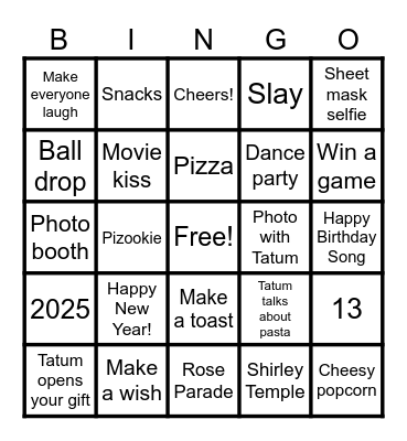 New Year's Eve Birthday Bash Bingo Card