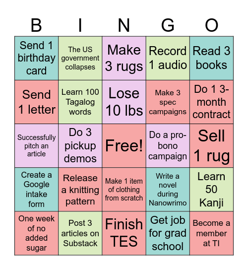 Lara's 2025 Bingo Card