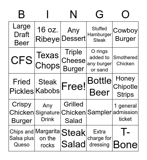 5D Steakhouse and Loungs  Bingo Card