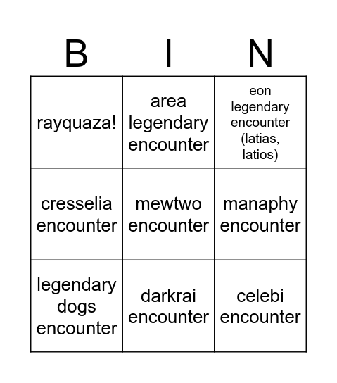 rayquaza hunch bingo Card