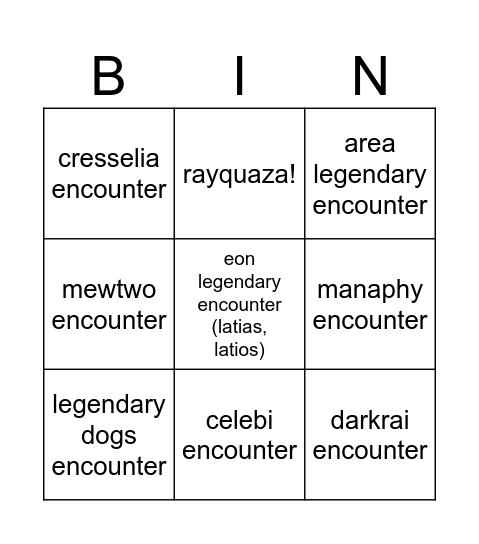 rayquaza hunch bingo Card