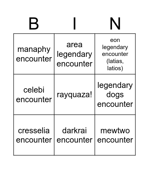 rayquaza hunch bingo Card