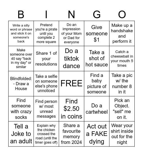 2024 New Year Bingo Card