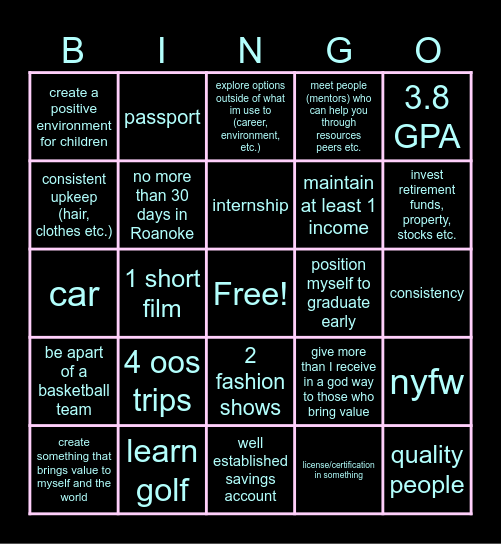 2025 Goals Bingo Card