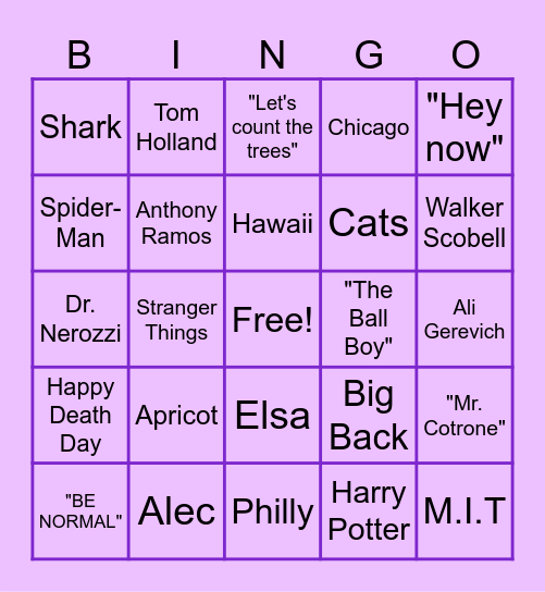 Ayza's 15th Birthday Bingo Card