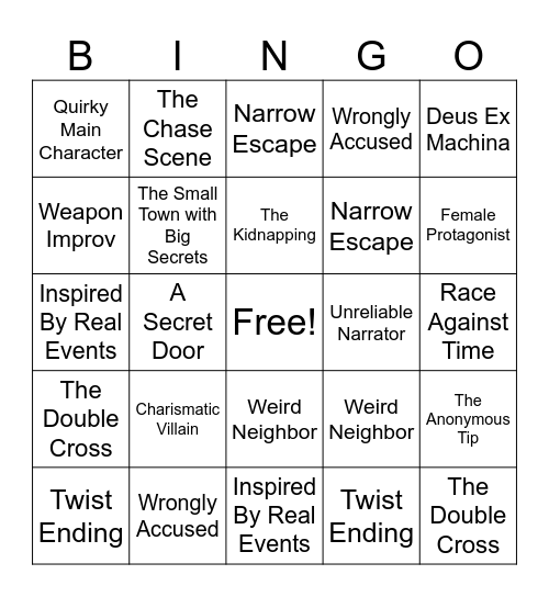 Thriller Bingo Card
