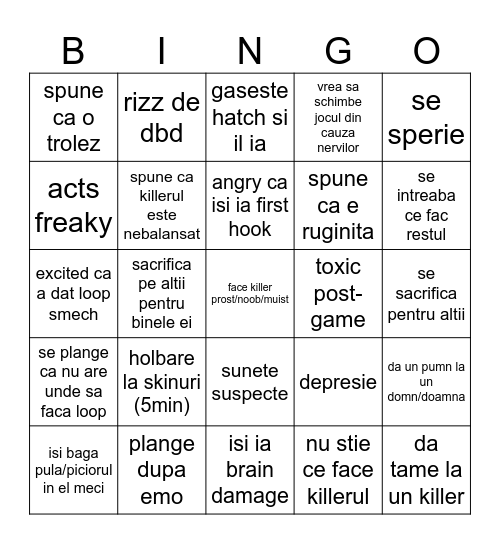 bingo adina dbd Bingo Card