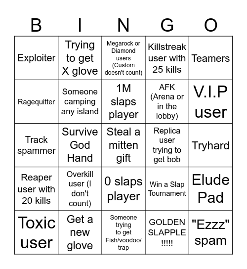 Slap Battles Bingo Card