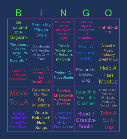 Rebirth : 2025 Goals Bingo Card