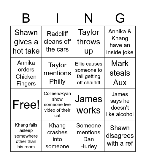 NYE 2024 Bingo Card