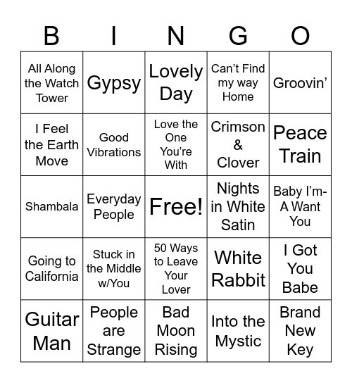 Hippie Vibe Songs - 2 Bingo Card