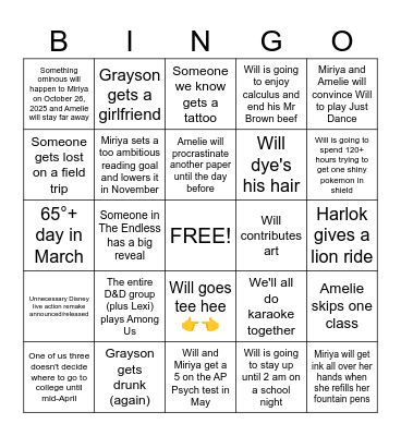 What’s this called again? Oh ya, BUNGO!! Bingo Card