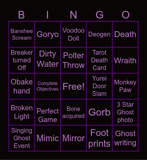 Phasmophobia Bingo Card