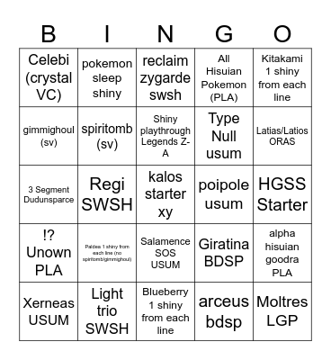 2025 Shiny Bingo Card Bingo Card