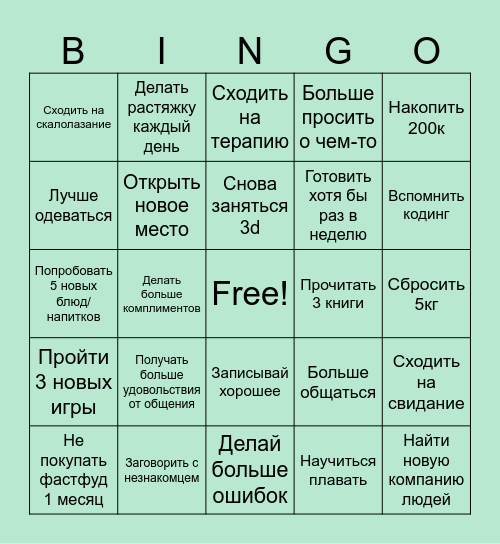 Resolutions 2025 Bingo Card