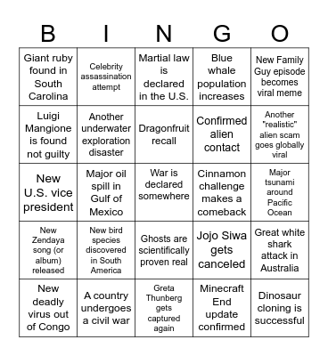 2026 Predictions Bingo Card