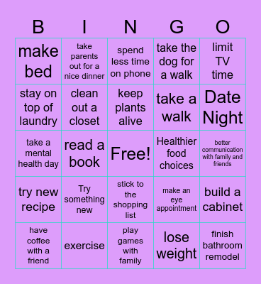 New Year's Resolutions Bingo Card