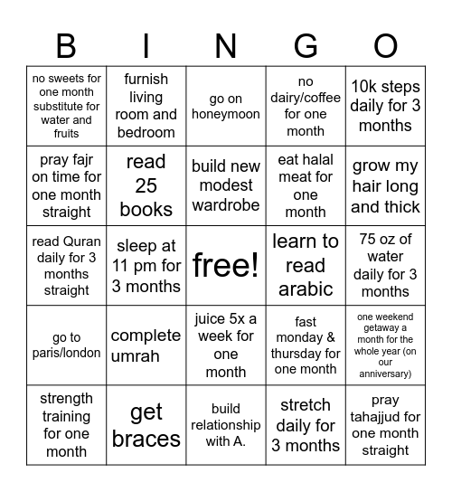 Danya's 2025 Bingo Card