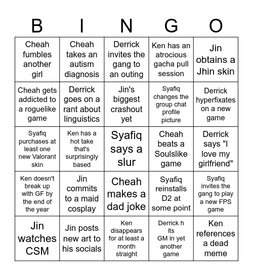 Squad 2025  Bingo Card